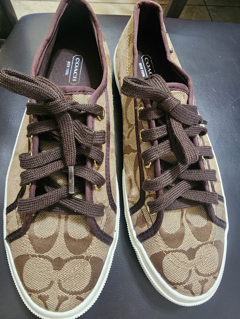 Coach Women Brown Signature Canvas Low-Top Sneakers